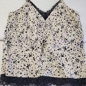 Elegant Black and Cream Lace Trim Women's Top